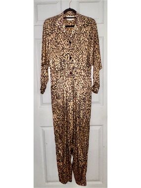 Vintage Frances Henaghan Silky Disco Leopard Print Jumpsuit w/Pockets - large